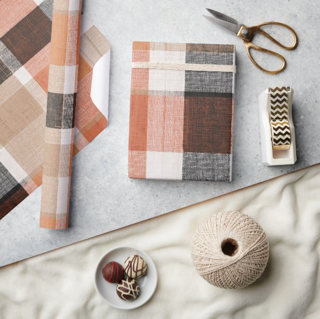Rustikales Orange-Braun Wüsten-Sand Karomuster Geschenkpapier (Kunsthandwerk)