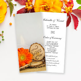 Rustikales Orange Daisy Woodland Hochzeitsprogramm Programm