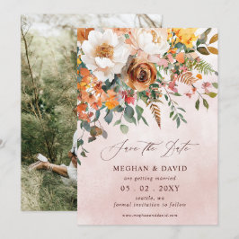 Rustikales Orange Floral Fall Foto Save The Date