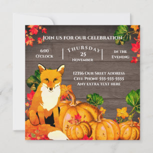 Rustikales Orange Fox Pumpkin Fall Erntedank Party
