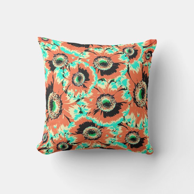 Rustikales Orange Gerbera Blume Pattern Kissen (Vorderseite)