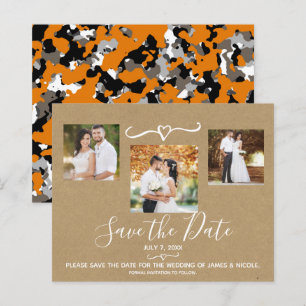 Rustikales Orange Grau Camo Kraft Foto Save the Da