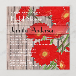 Rustikales orange Rotgerbera-Land-Brautparty Einladung