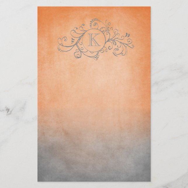 Rustikales Orange und Bohemisches Grau Geblüht Briefpapier (Vorderseite)