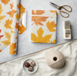 Rustikales, orangefarbenes Ahornmuster Blätter Mus Geschenkpapier