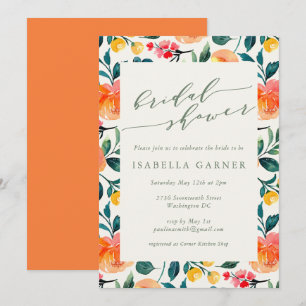 Rustikales Orangefarbenes Blume Brautparty Einladung