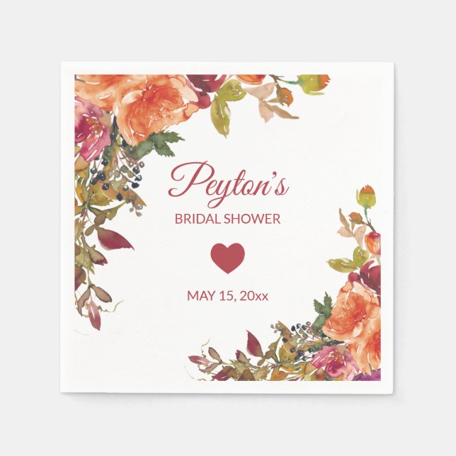 Rustikales Orangen-Rust-Burgund Herbst-Brautparty Serviette (Vorderseite)