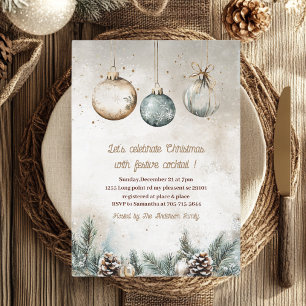 "Rustikales Ornament Weihnachten Party   Blue & Go Einladung