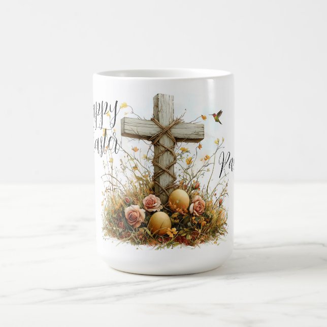 Rustikales Osterkreuz-Design mit Blumen  Kaffeetasse (Mittel)