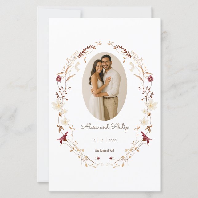 Rustikales Oval Foto Botanisches Kreidemenü (Vorderseite)