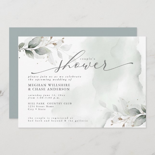 Rustikales Paar Dusche duftende grüne Foliage Einladung (Vorne/Hinten)