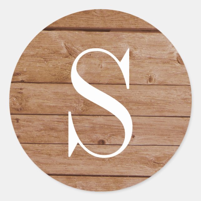 Rustikales Palettenholztextur Monogramm Runder Aufkleber (Vorderseite)