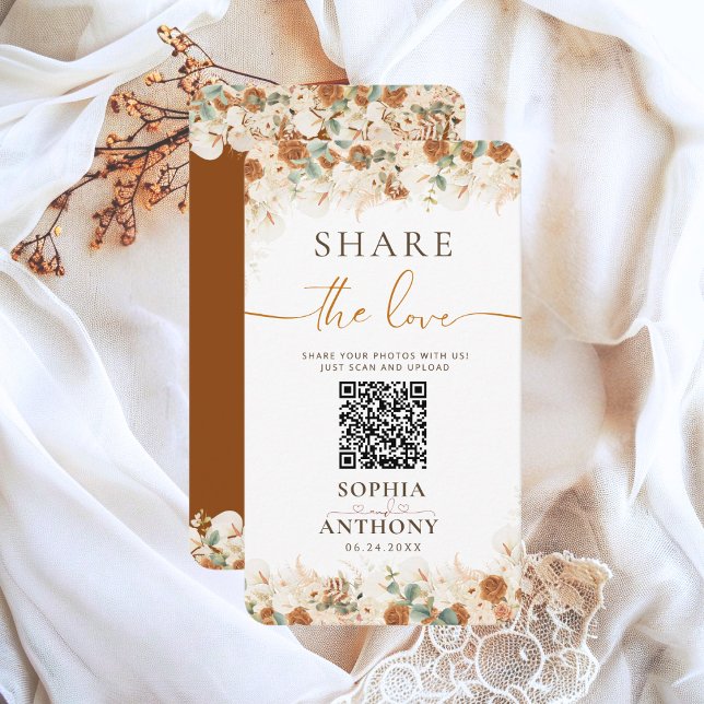 Rustikales Pampas QR Code Foto Sharing Wedding Begleitkarte (Von Creator hochgeladen)