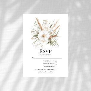 Rustikales Pampasgras Weißes Florales Boho-Hochzei RSVP Karte