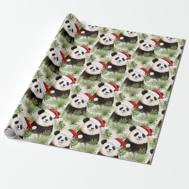 Rustikales Panda Santa Winter Ferienmuster Geschenkpapier (Ungerollt)