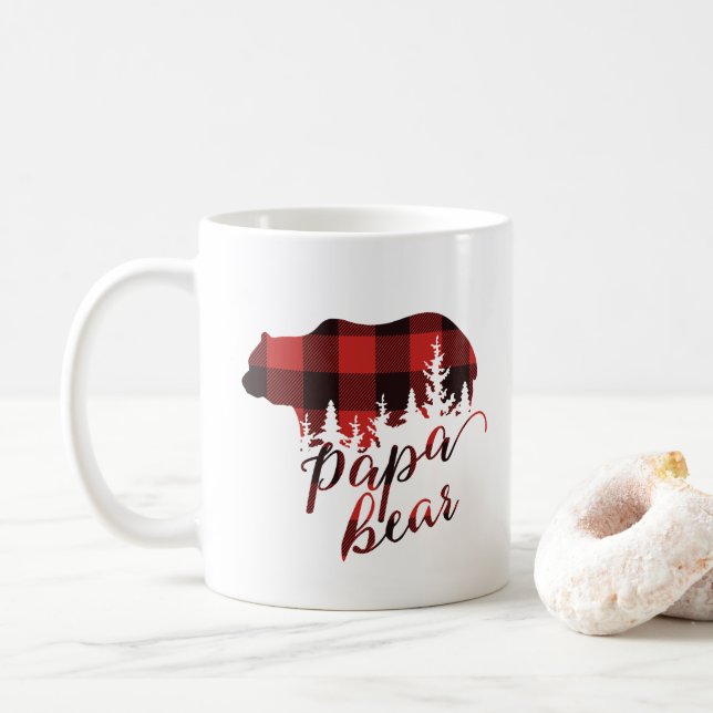 Rustikales Papa-Bär Flanell Kariert Kaffeetasse (Mit Donut)