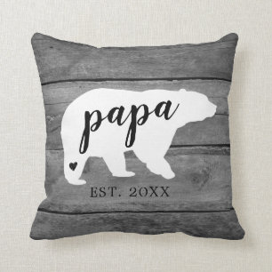 Rustikales Papa-Bär-Herz-Geburts-Foto-Andenken Kissen