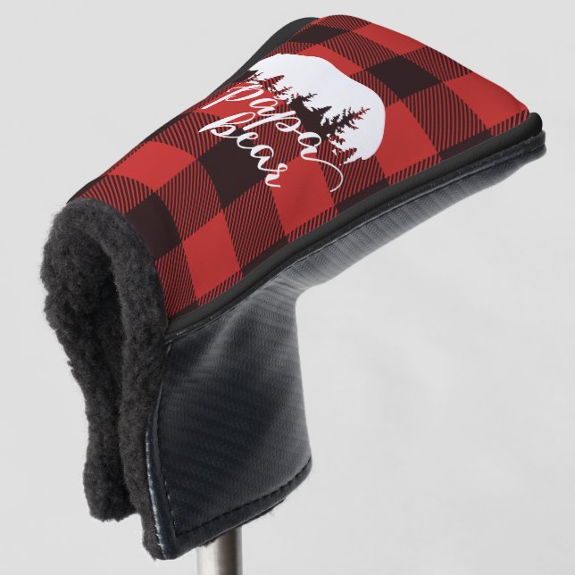 Rustikales Papa Bear Red & Black Buffalo Kariert Golf Headcover (3/4 Vorderseite)