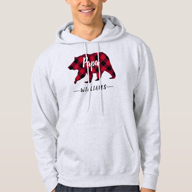 Rustikales Papaybear Red Buffalo Kariert Monogramm Hoodie (Vorderseite)