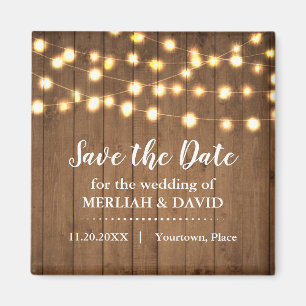 Rustikales Party Lights Imitate Holz Save the Date Magnet