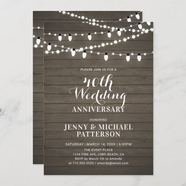 Rustikales Party zum Hochzeitstag Einladung (Vorne/Hinten)