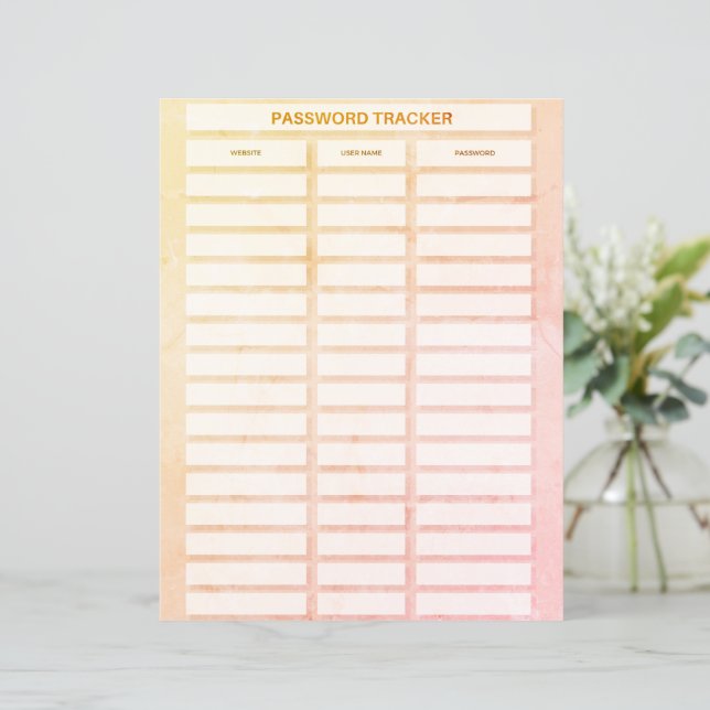 Rustikales Passwort-Tracker-Blatt (Stehend Vorderseite)