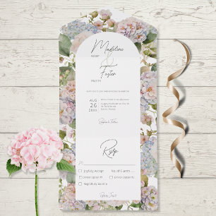Rustikales Pastel Hydrangeas Weißer Arsch Abendess All In One Einladung
