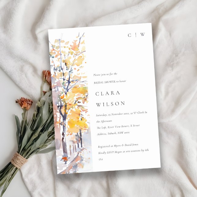 Rustikales Pastell Herbst Landschaftsbild Brautpar Einladung (Von Creator hochgeladen)