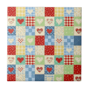 Rustikales Patchwork-Herzen-Picknick-Muster (1) Fliese