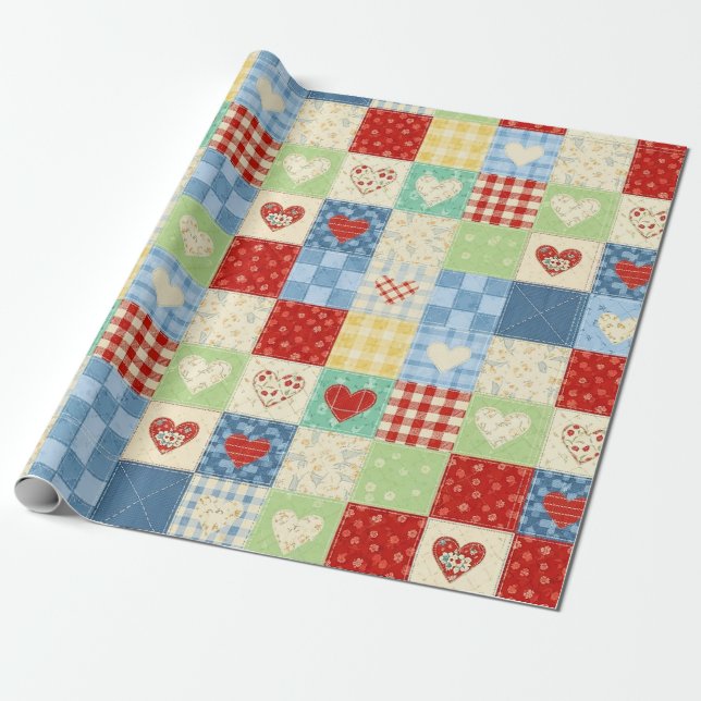 Rustikales Patchwork-Herzen-Picknick-Muster (1) Geschenkpapier (Ungerollt)