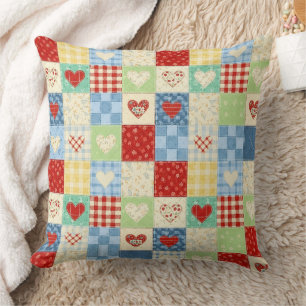 Rustikales Patchwork-Herzen-Picknick-Muster (1) Kissen