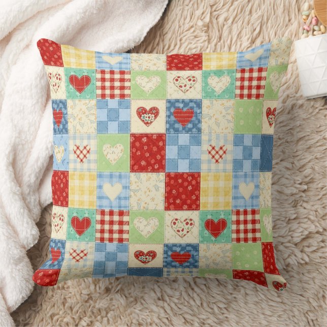 Rustikales Patchwork-Herzen-Picknick-Muster (1) Kissen (Decke)