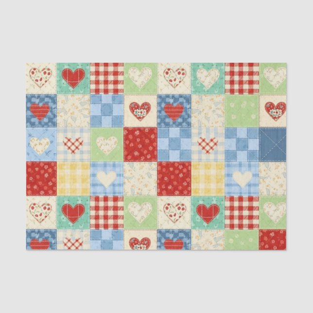 Rustikales Patchwork-Herzen-Picknick-Muster (1) Seidenpapier (Vorderseite)