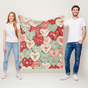 Rustikales Patchwork-Herzen-Picknick-Muster (2) Fleecedecke