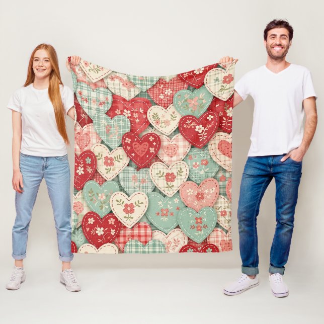 Rustikales Patchwork-Herzen-Picknick-Muster (2) Fleecedecke (Beispiel)