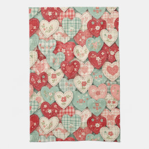 Rustikales Patchwork-Herzen-Picknick-Muster (2) Geschirrtuch