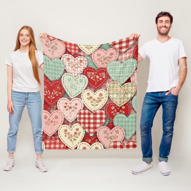 Rustikales Patchwork-Herzen-Picknick-Muster (3) Fleecedecke (Beispiel)