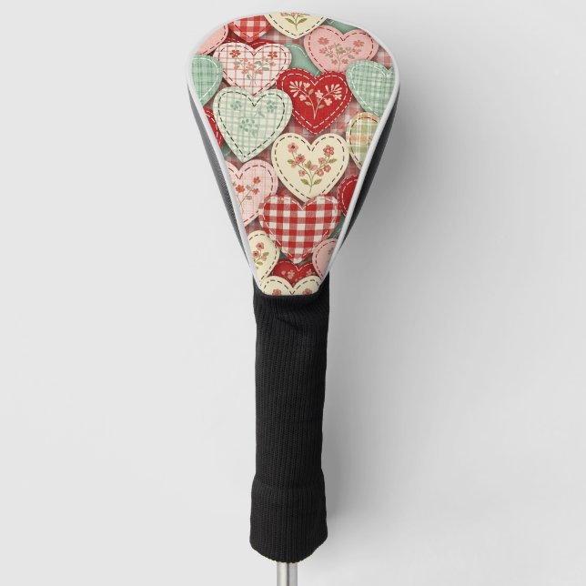 Rustikales Patchwork-Herzen-Picknick-Muster (3) Golf Headcover (Vorderseite)