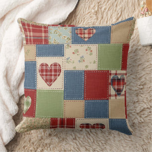 Rustikales Patchwork-Herzen-Picknick-Muster (4) Kissen