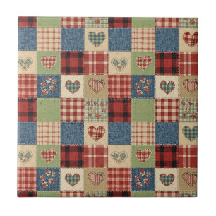 Rustikales Patchwork-Herzen-Picknick-Muster (5) Fliese