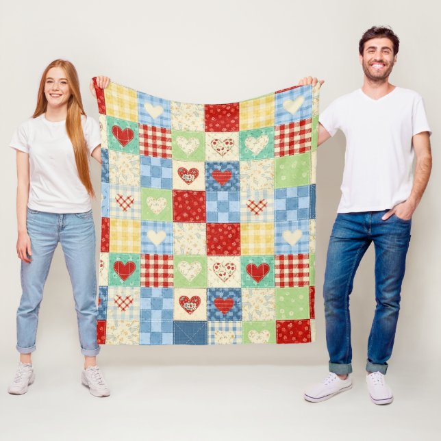 Rustikales Patchwork-Herzen-Picknick-Muster Fleecedecke (Beispiel)
