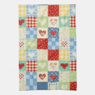 Rustikales Patchwork-Herzen-Picknick-Muster Geschirrtuch