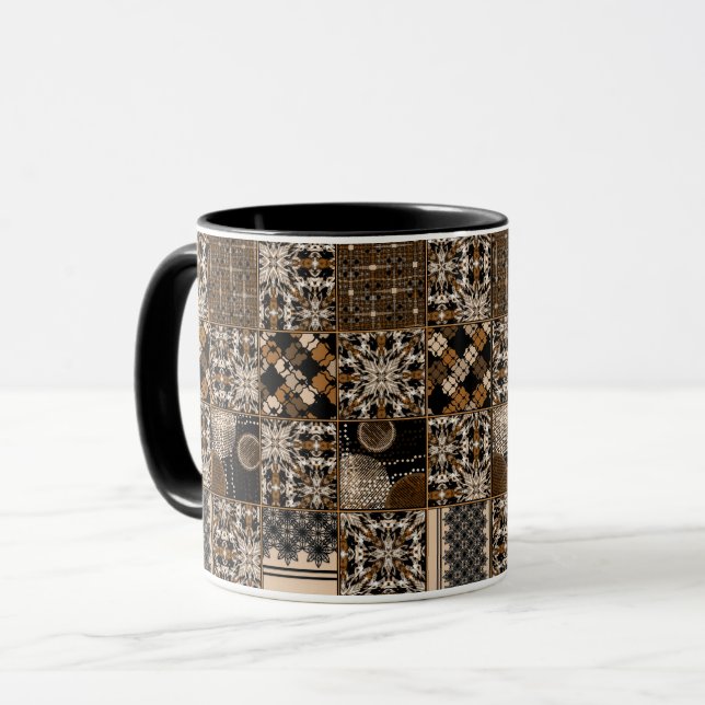 Rustikales Patchwork-Muster Tasse (Vorderseite Links)