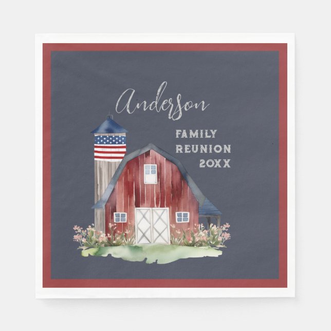 Rustikales Patriotic Family Wiedersehen Serviette (Vorderseite)