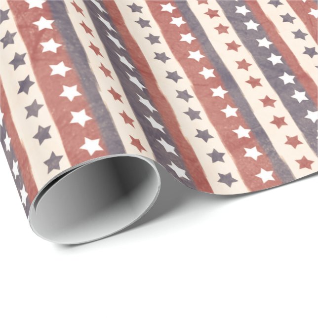 Rustikales patriotisches US Flagge Geschenkpapier (Rolleneckpunkt)