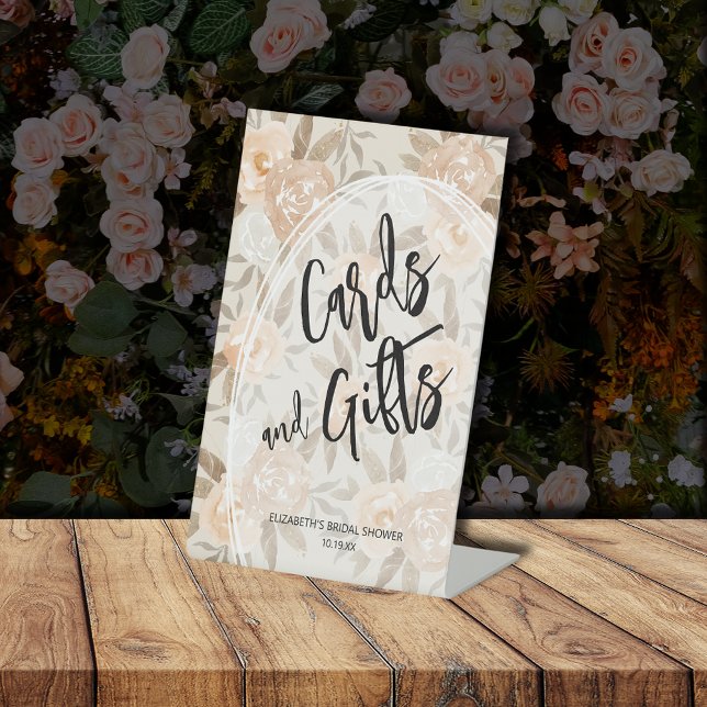 Rustikales Peach-Blume-KARTEN und GIFTS-Brautparty Sockelschild (Rustic Peach Flowers CARDS and GIFTS Bridal Shower Pedestal Sign)