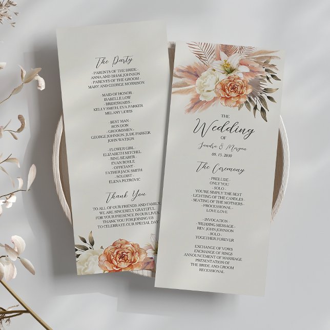 Rustikales Peach Boho Floral Wedding Program Programm (Von Creator hochgeladen)