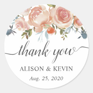Rustikales Peach Floral Calligraphy Script Vielen Runder Aufkleber