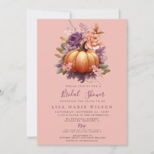 Rustikales Peach Lila Pumpkins Fall Brautparty Einladung