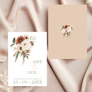 Rustikales Peach Terracotta Grüne Blumenzwiese Save The Date